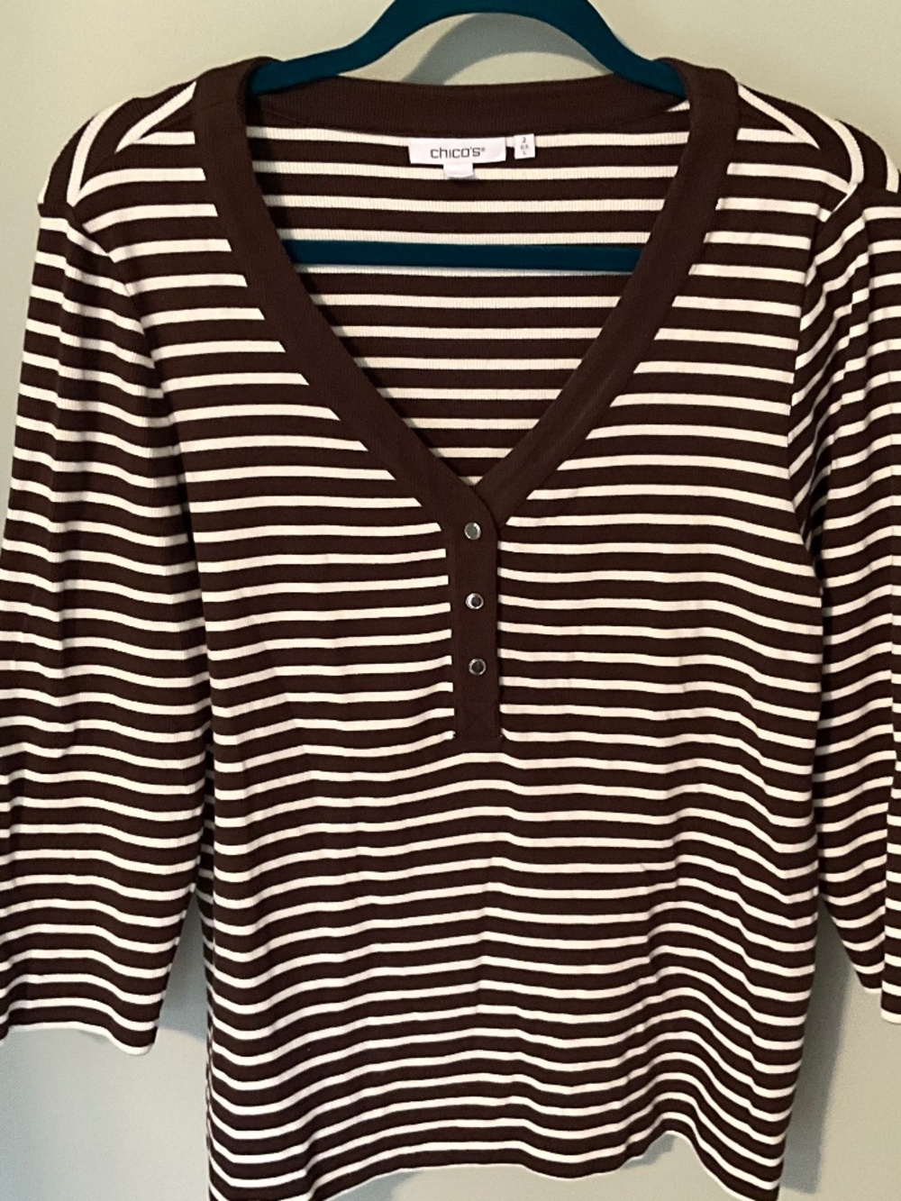 Chico’s Striped Henley Like New Size Large
